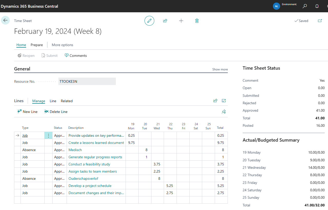 Business central time sheets